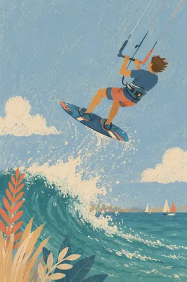 Kitesurfer Soaring Above Summer Ocean Wave