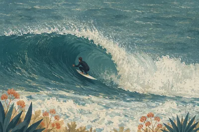 Surfer Carving a Turquoise Summer Wave