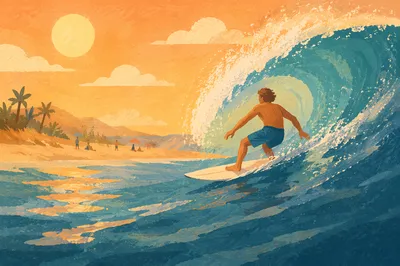 Golden Hour Surfer on Turquoise Wave