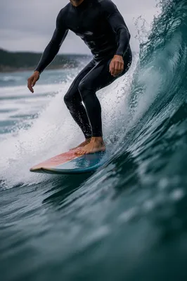 Surfer Riding Teal Summer Ocean Wave