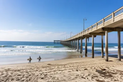 Summer Surfers Beneath a Coastal Pier