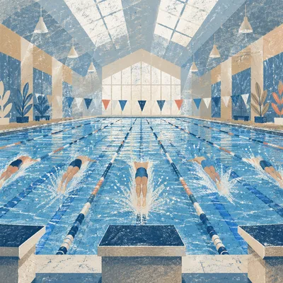 Indoor Swimming Race Start in Blue Lanes