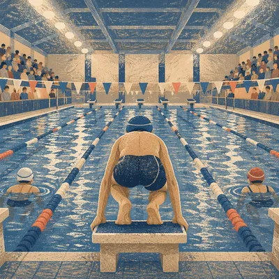 Indoor Relay Start at Competition Pool