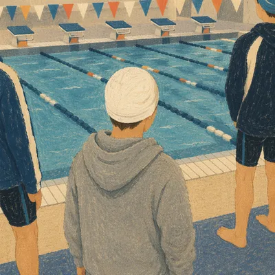 Swimmer Waiting Beside Indoor Competition Lanes