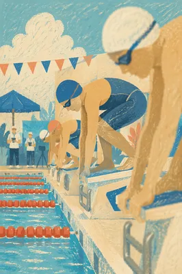 Competitive Swimmers Ready at Pool Lanes