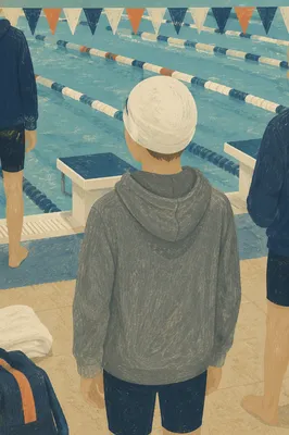 Swimmer Waiting by Indoor Competition Lanes