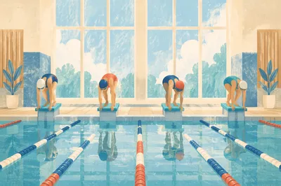 Indoor Swim Race Start by Pool Lanes