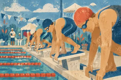 Competitive Swimmers Ready at Pool Start