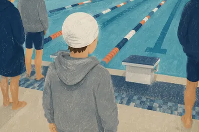 Focused Swimmer Awaiting Race by Pool