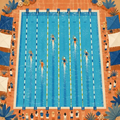 Overhead Swimming Pool Lanes in Blue Water