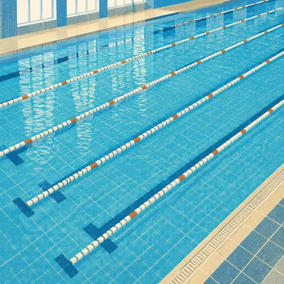 Overhead Swimming Pool Lanes in Blue Water