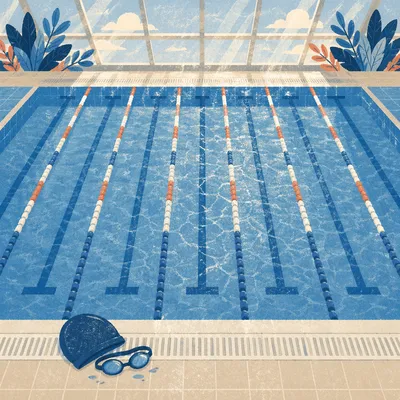 Overhead Swimming Pool Lanes in Blue Light