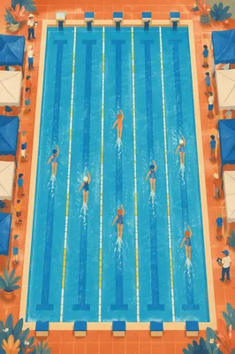 Overhead Swimming Pool Lanes in Blue Water