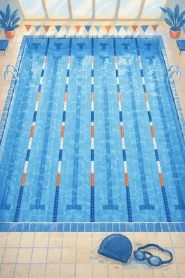 Overhead Swimming Pool Lanes in Blue Light