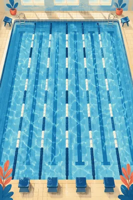 Overhead Competition Pool with Blue Lanes