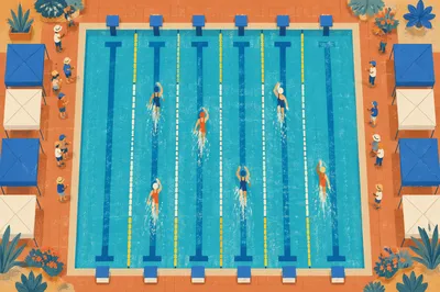Overhead Swimming Pool Lanes in Blue Water