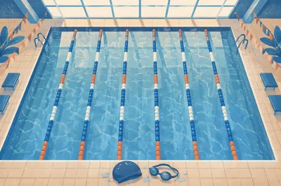 Overhead Swimming Pool Lanes in Blue Light