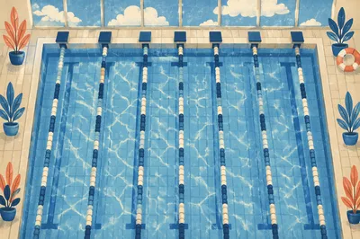 Overhead Competition Swimming Pool Blue Lanes
