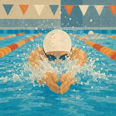 Competitive Swimmer Racing Through Pool Lanes
