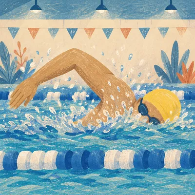 Competitive Swimmer in Turquoise Pool Lane