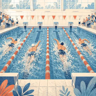 Overhead Swimming Race in Indoor Lanes