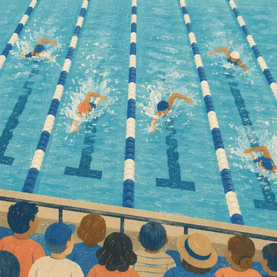 Overhead Competitive Swimming Pool Race