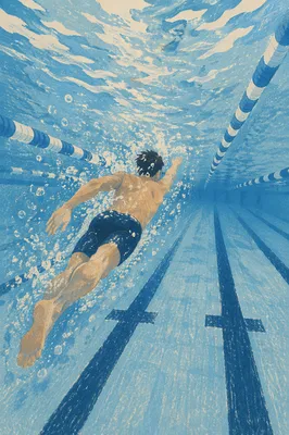 Underwater Competition Swimmer Between Pool Lanes