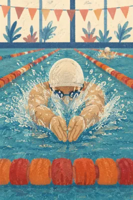 Competitive Swimmer Racing Through Turquoise Pool Lanes