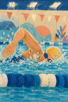 Freestyle Swimmer Racing Through Pool Lane