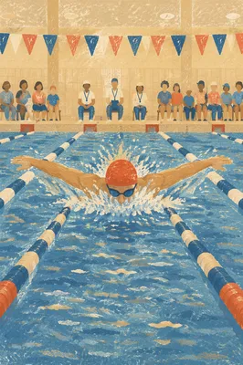 Butterfly Swimmer in Indoor Pool Lane
