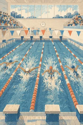 Overhead Competitive Swimming Pool Race Scene