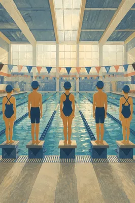 Swimmers Ready at Indoor Pool Lanes