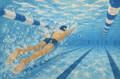 Underwater Competition Swimmer in Pool Lanes