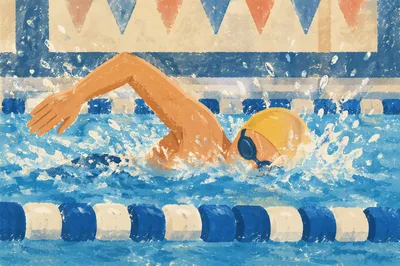 Competitive Swimmer Racing Through Indoor Pool Lane