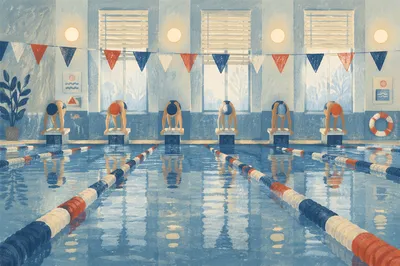 Indoor Swimming Race Lanes Before Start