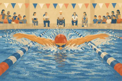 Butterfly Swimmer Racing Through Indoor Pool Lane