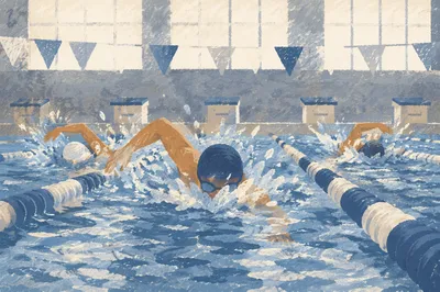 Competitive Swimming Race in Indoor Pool Lanes