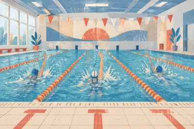 Overhead Swimming Pool Lanes During Practice