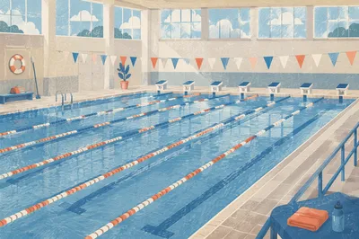 Empty Indoor Competition Pool Lanes