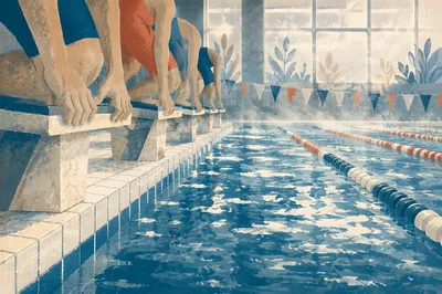 Competitive Swimming Lanes Before Race Start