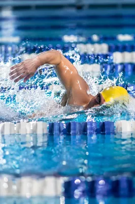 Competitive Swimmer Racing Through Indoor Pool Lane