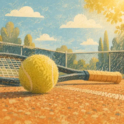 Sunny Tennis Ball and Racket Closeup