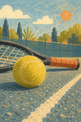 Sunny Tennis Ball and Racket Closeup