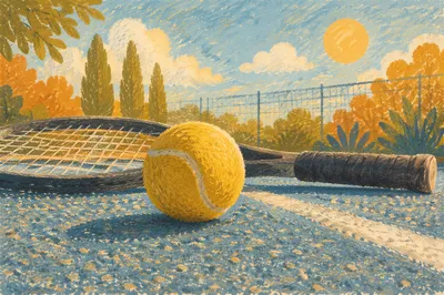 Sunny Tennis Ball and Racket Close-Up