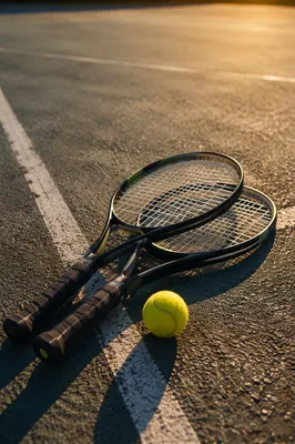 Sunlit Tennis Rackets and Ball Close-Up