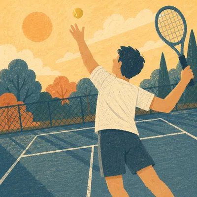 Golden Hour Tennis Serve on Outdoor Court