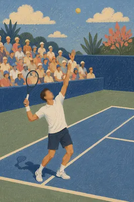 Tennis Player Serving on Outdoor Court