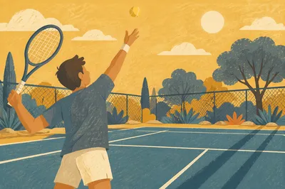 Golden Hour Tennis Serve on Outdoor Court