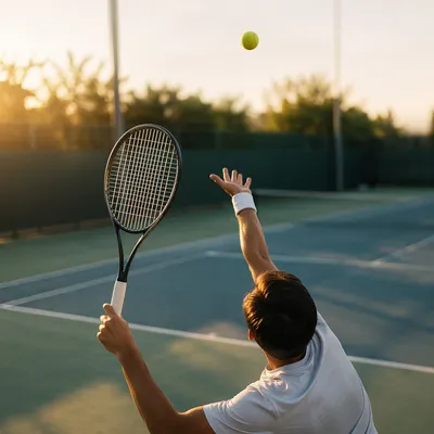 Golden Morning Tennis Serve on Court
