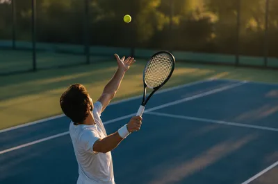 Golden Morning Tennis Serve on Court